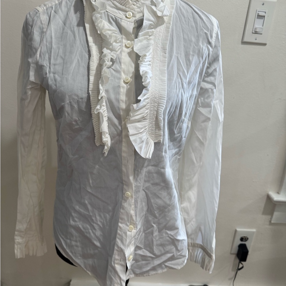 White Ruffled Button-Up Blouse
